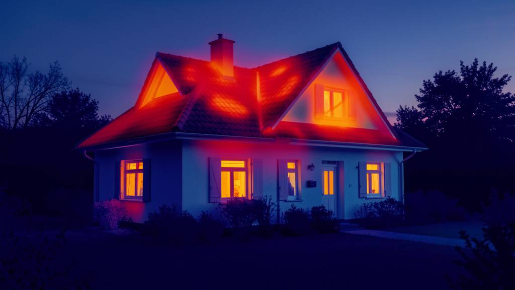 Chantier de rénovation énergétique en cours dans une maison ancienne, plan de travaux annoté posé sur une caisse